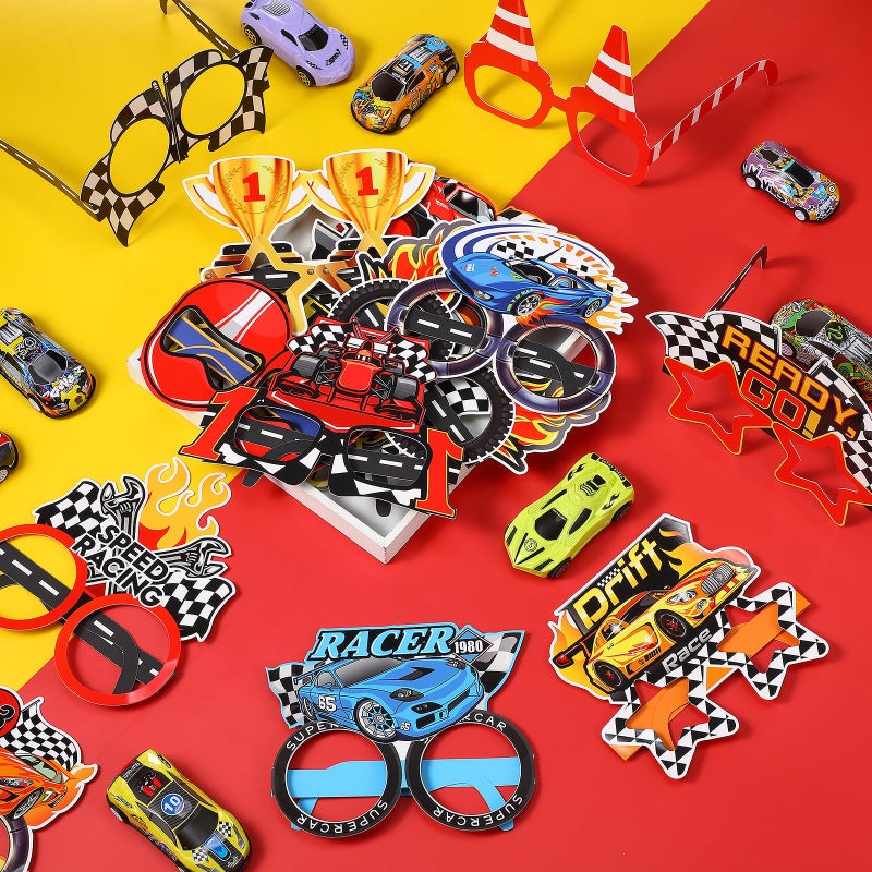 Herdear 32 Pcs Race Car Party Decorations Favor Racing Paper Glasses Frame Trunk Car Theme Eyeglasses Racing Car Party Favors for Boys Race Car Birthday Party Baby Shower Supplies Favors - Image 4